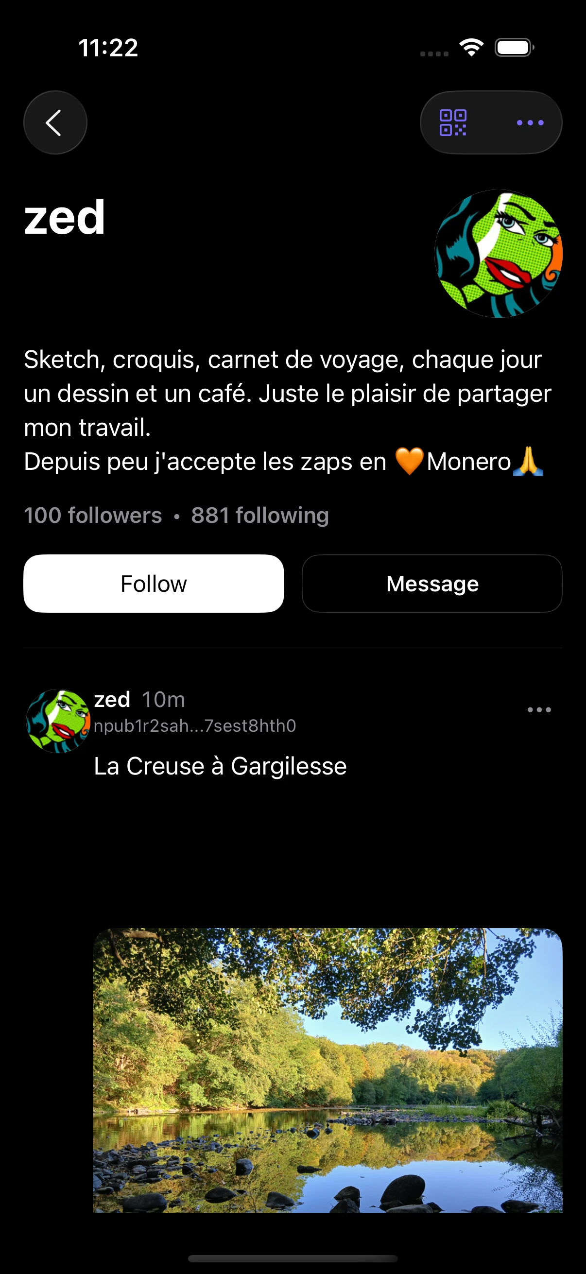 The zed profile and its event feed in a